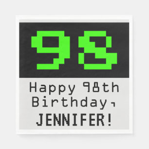98:e födelsedagen - Nerdy/Geeky Stil "98" och Namn Pappersservett