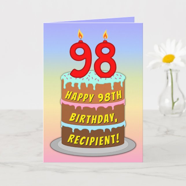 98:e födelsedagen - Roligt Cake & Candles, med ege Kort (Liten växt)
