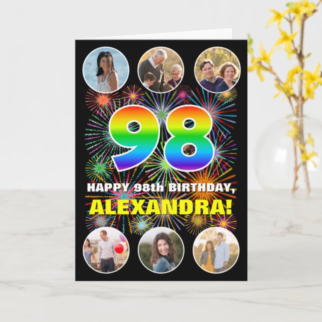 98:e födelsedagen: Roligtens regnbågsnr, eget namn Kort (Gul blomma)