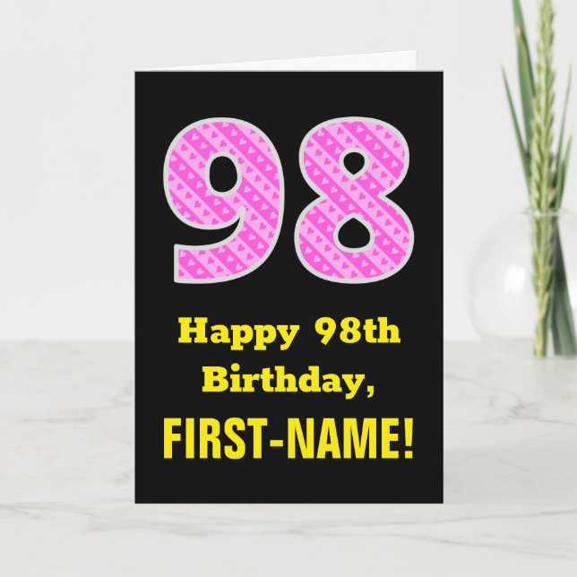 98:e födelsedagen: Rosa Rand och örhängen "98" + N Kort (Framsida)
