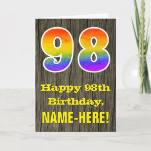 98:e födelsedagen: Rustic Faux Wood look, Rainbow Kort