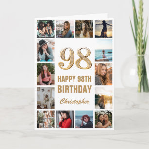 98:e Grattis på födelsedagen Guld och White Photo Kort