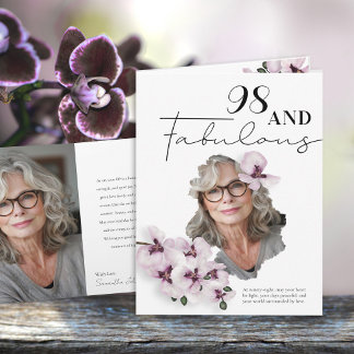 98 & Fabulous Orchid Photo Birthday Greeting Card Kort