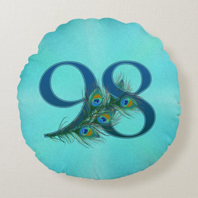 98 Peacock Feather Birthday Anniversary Elegant Rund Kudde (Framsidan)