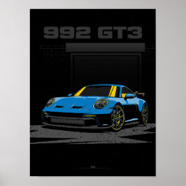 992 GT3 Blå illustration Poster