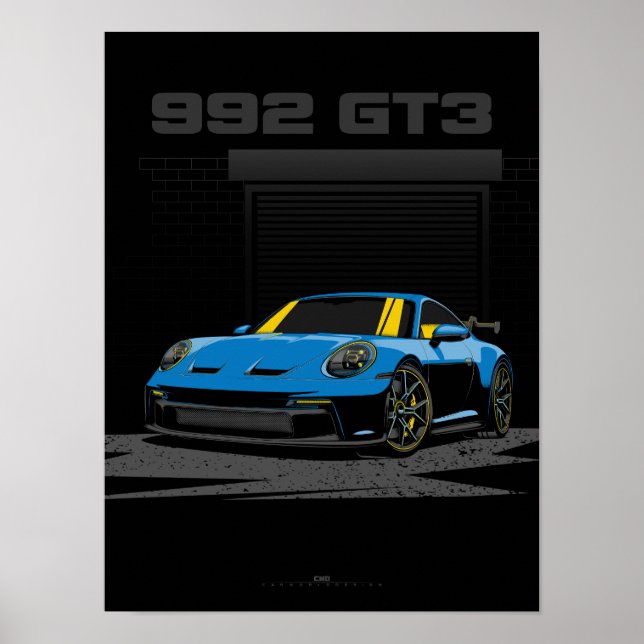 992 GT3 Blå illustration Poster (Framsidan)