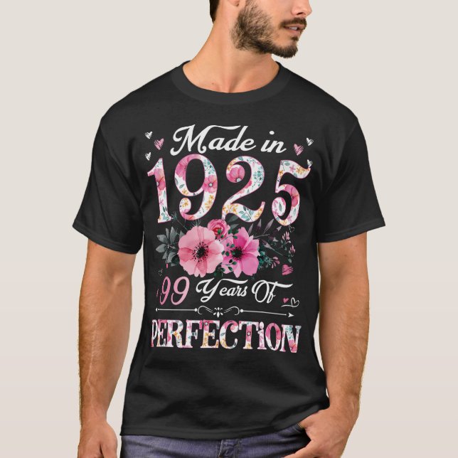 99 års ålder 1925 Blommigt 99:e födelsedagspresent T Shirt (Framsida)