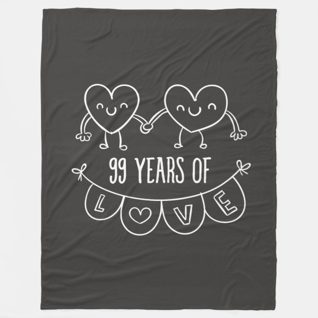 99-årsjubiléet Gift Chalk Hearts Fleecefilt (Framsidan)