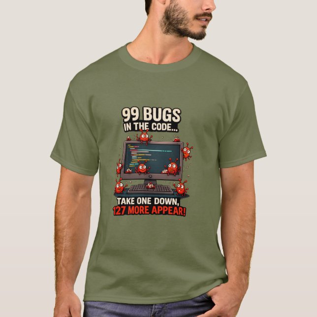 99 Bugs Programmer Humor T-Shirt (no translation n (Framsida)
