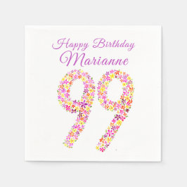 99:e födelsedag 99 blommor vattenfärgskonst pappersservett