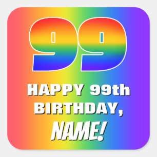 99:e födelsedag: färgfull, Roligt Rainbow Mönster Fyrkantigt Klistermärke