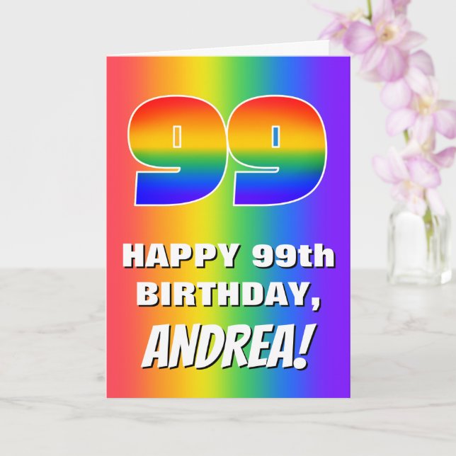 99:e födelsedag: färgfull, Roligt Rainbow Mönster  Kort (Orkide)