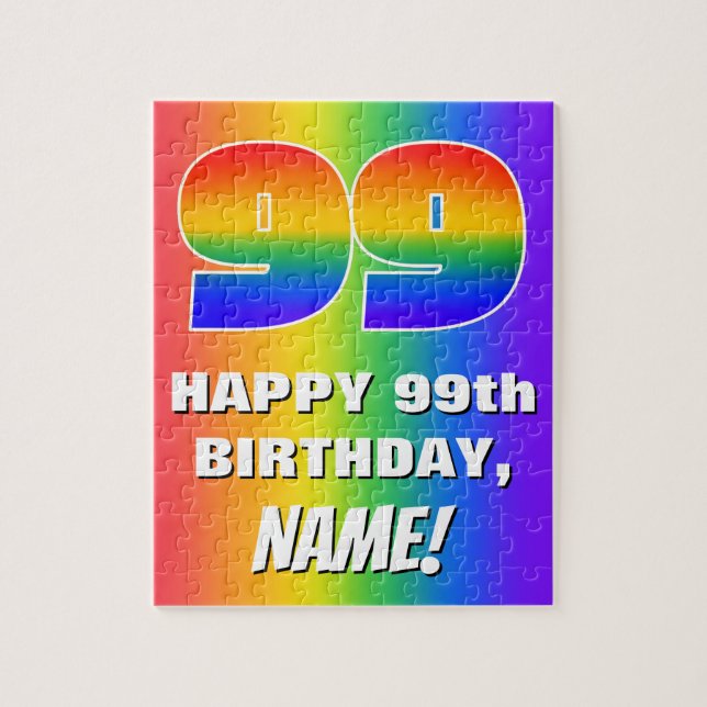 99:e födelsedag: färgfull, Roligt Rainbow Mönster  Pussel (Vertikal)