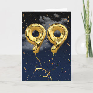 99:e födelsedag Guld Mylar Balloon and Confetti Ca Kort