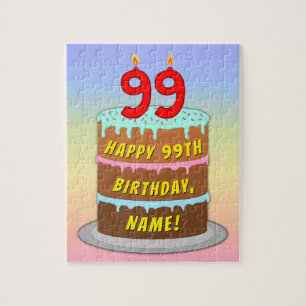 99:e födelsedag: Roligt Cake and Candles + Custom  Pussel