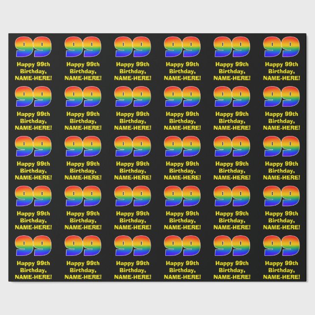 99:e födelsedag: Roligt, färgstark regnbåge inspir Presentpapper (Seam)