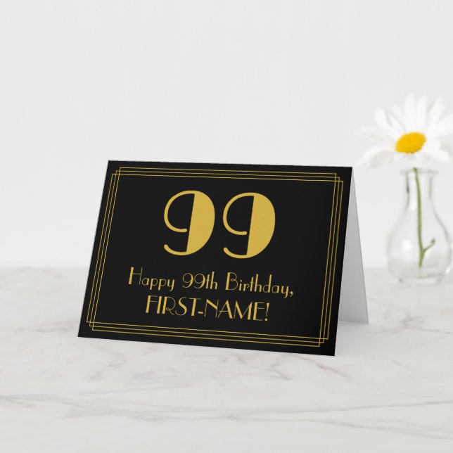 99:e födelsedagen: Art Deco Inspired Titta "99" +  Kort (Liten växt)
