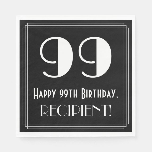 99:e födelsedagen ~ Art Deco Inspired Titta "99",  Pappersservett (Framsidan)