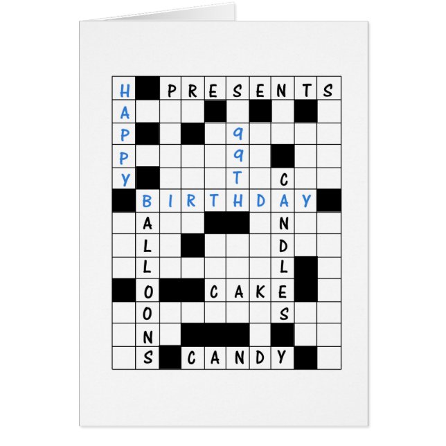 99:e födelsedagen, Crossword Puzzle Hälsningskort (Framsidan)