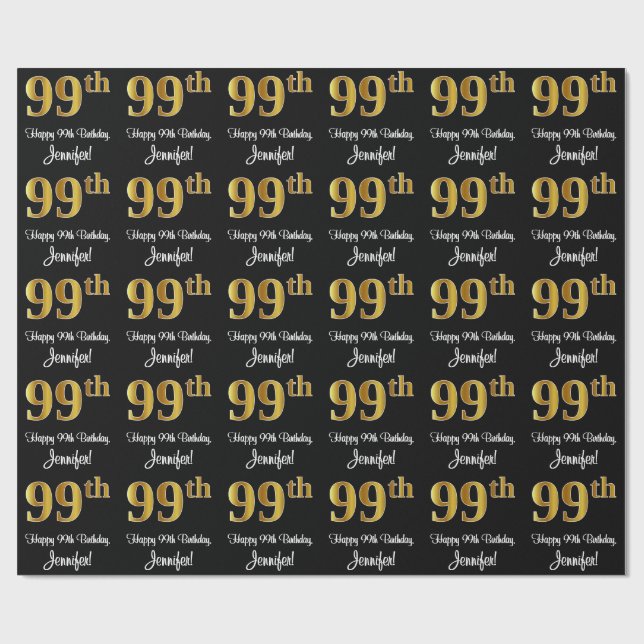 99:e födelsedagen: Elegant Luxurious Faux Guld Tit Presentpapper (Platt)