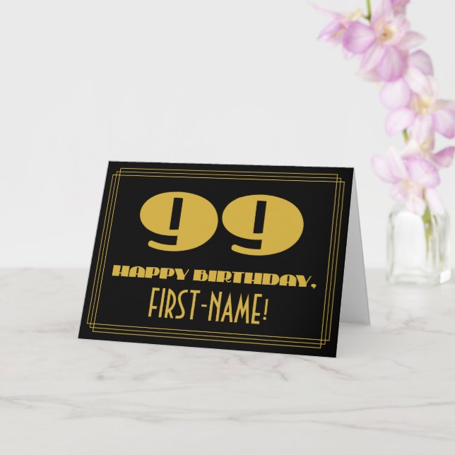 99:e födelsedagen: Namn + Art Deco Inspired (99) Kort (Orkide)
