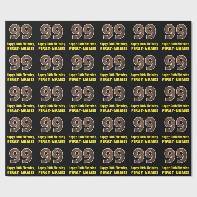99:e födelsedagen: Namn & Faux Wood Grain Mönster  Presentpapper (Platt)