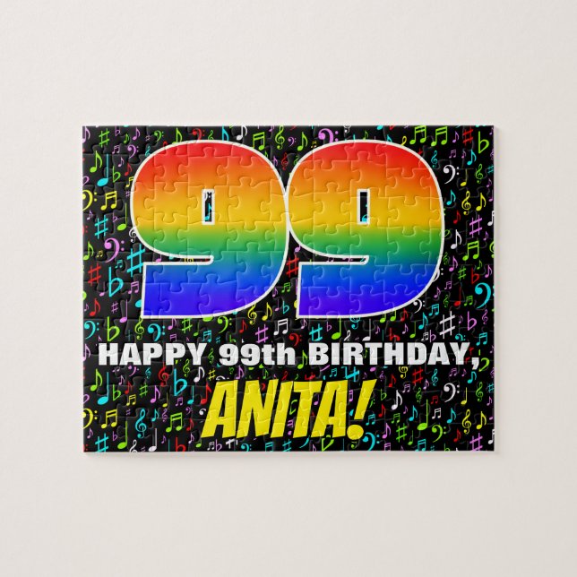 99:e födelsedagen - Roligt, färgstarka musiksymbol Pussel (Horisontell)