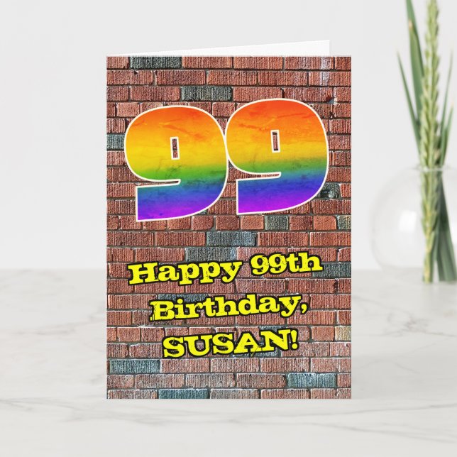 99:e födelsedagen: Roligt Graffiti-Inspired Rainbo Kort (Framsida)