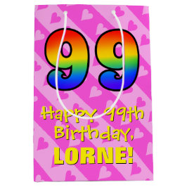 99:e födelsedagen: Roligt Rosa Hearts Rand; Rainbo