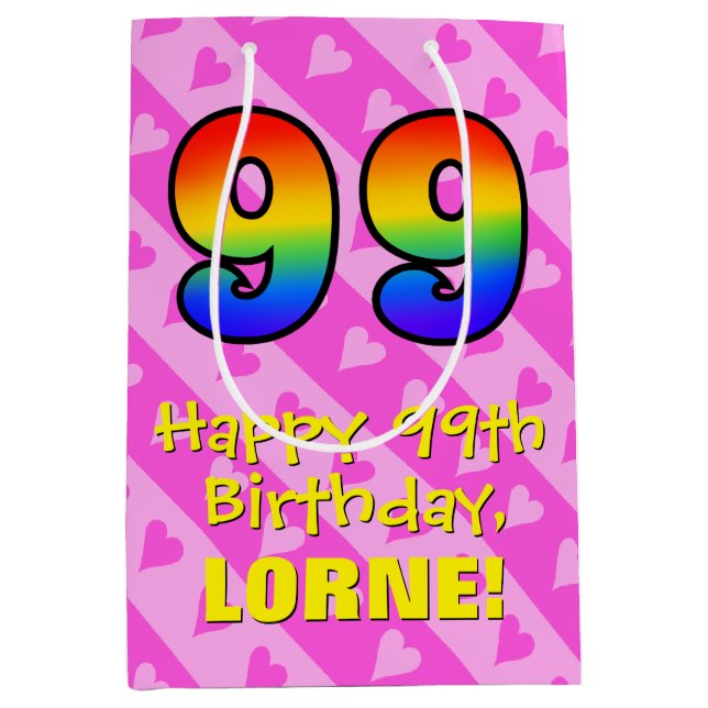 99:e födelsedagen: Roligt Rosa Hearts Rand; Rainbo (Framsidan)