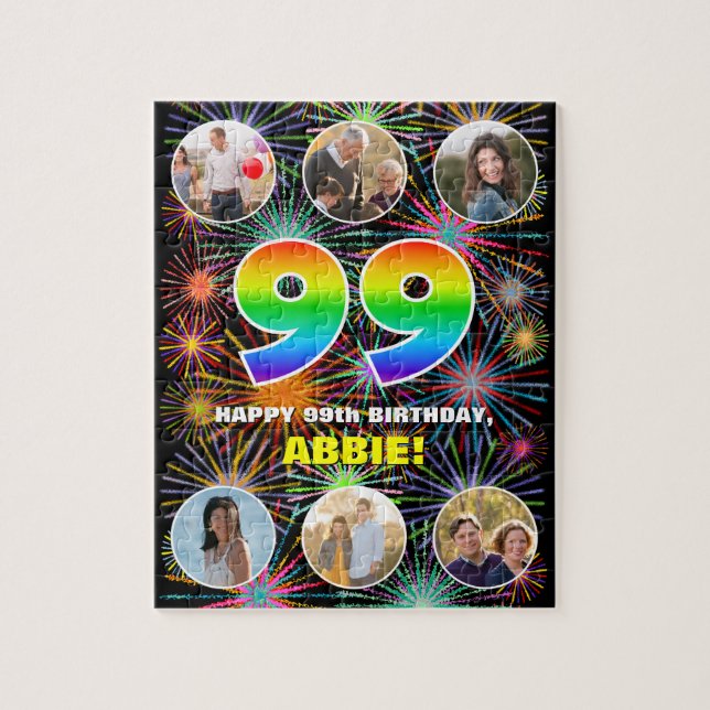 99:e födelsedagen: Roligtens regnbågsnr, eget namn Pussel (Vertikal)