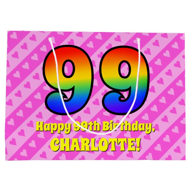 99:e födelsedagen: Rosa Rand & Hearts, regnbåge nr (Baksidan)