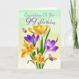 99:e födelsedagens Gult och Lila Crocus Kort