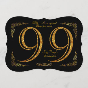 99:e,Födelsedagsfest 99:e,underbarare Gatsby,svart Inbjudningar