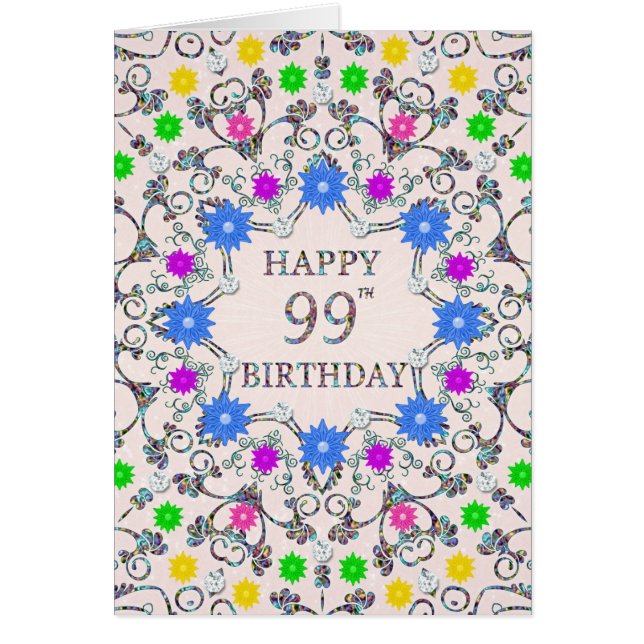 99:e födelsedagstidningen Abstrakt Flowers  Hälsningskort (Framsidan)