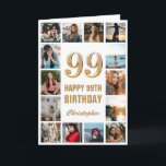99:e Grattis på födelsedagen Guld och White Photo  Kort<br><div class="desc">99:e Grattis på födelsedagen Guld och Vita foto- och födelsedagskort. Om du vill göra ytterligare anpassningar klickar du på knappen "Anpassa" och användor verktyg som är utformat för att ändra mallen.</div>