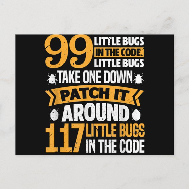 99 Little Kryp in Code Väg IT 117 Kryp Programer Meddelande Vykort (Framsida)