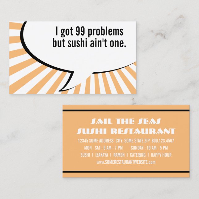 99 problem, men sushi pekar på ett visitkort (Fram/baksida)