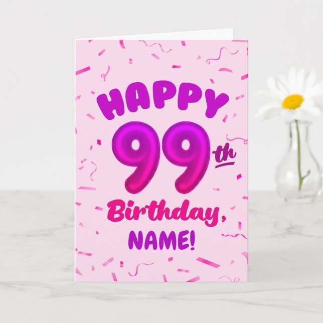 99th Balloon Number Custom Name Birthday Card Kort (Liten växt)
