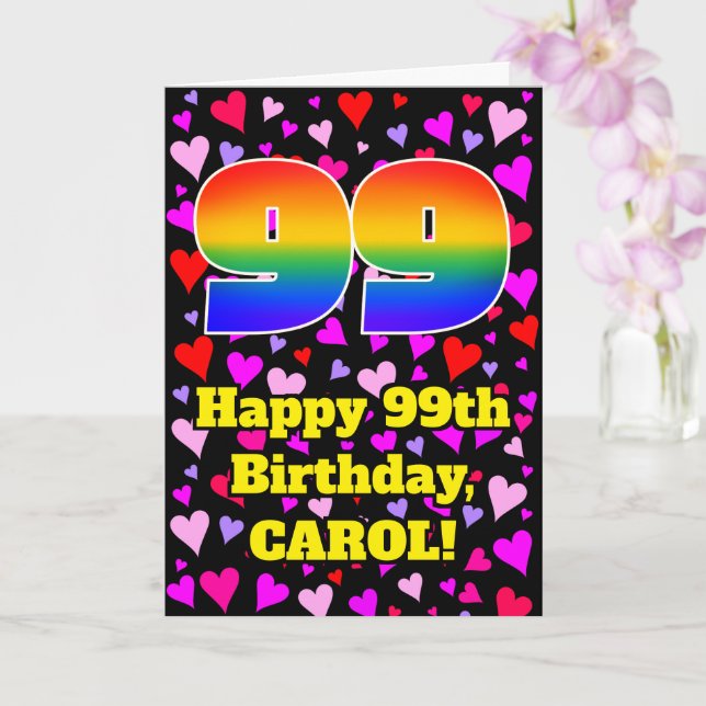 99th Birthday: Loving Hearts Pattern, Rainbow # 99 Kort (Orkide)