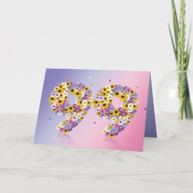99th födelsedagkort med blommiga brev kort (Framsida)