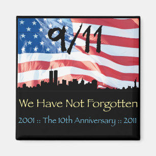 9/11 10th årsdag WTC och flagga Magnet