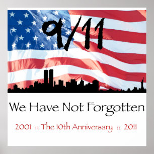 9/11 10th årsdag WTC och flagga Poster