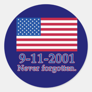 9-11-2001 knäppas aldrig glömda Tshirts, Runt Klistermärke