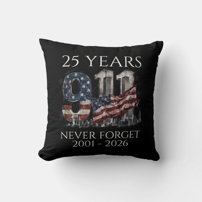 9/11 25 Years Never Forget 2001-2026 Memorial Kudde (Framsida)