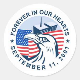 9/11 amerikansk örn flagga twin torn runt klistermärke