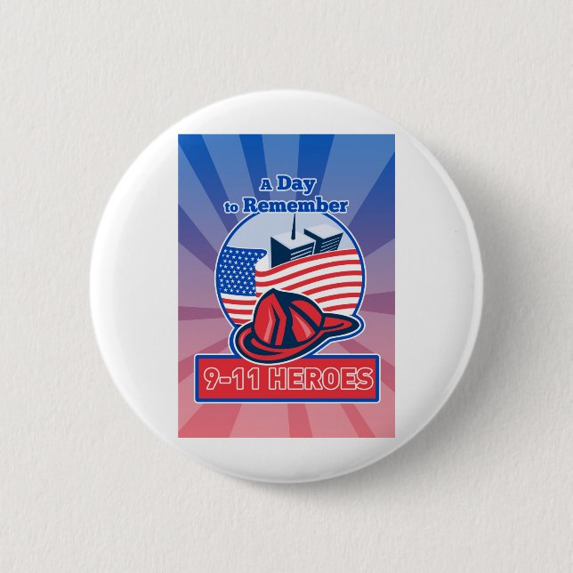 9-11 amerikanska flaggan för brandmanbrandmanhjälm knapp (Framsida)