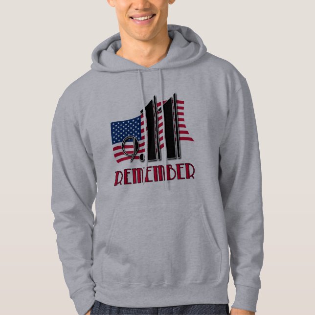 9/11 MINNS med amerikanska flagganTshirts Sweatshirt Med Luva (Framsida)