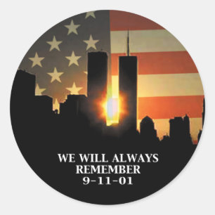 9-11 minns - vi kommer aldrig att glömma runt klistermärke