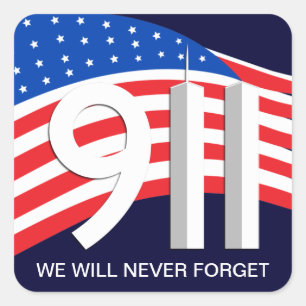 9/11 September 11th - glöm aldrig klistermärkear Fyrkantigt Klistermärke